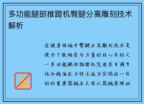 多功能腿部推蹬机臀腿分离雕刻技术解析