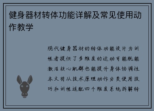 健身器材转体功能详解及常见使用动作教学