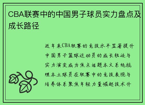 CBA联赛中的中国男子球员实力盘点及成长路径